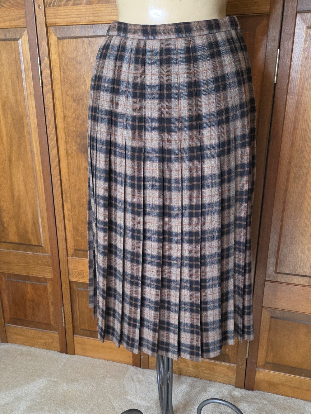 Evan Picone VTG Gray Plaid Pleated Wool Skirt Sz 10